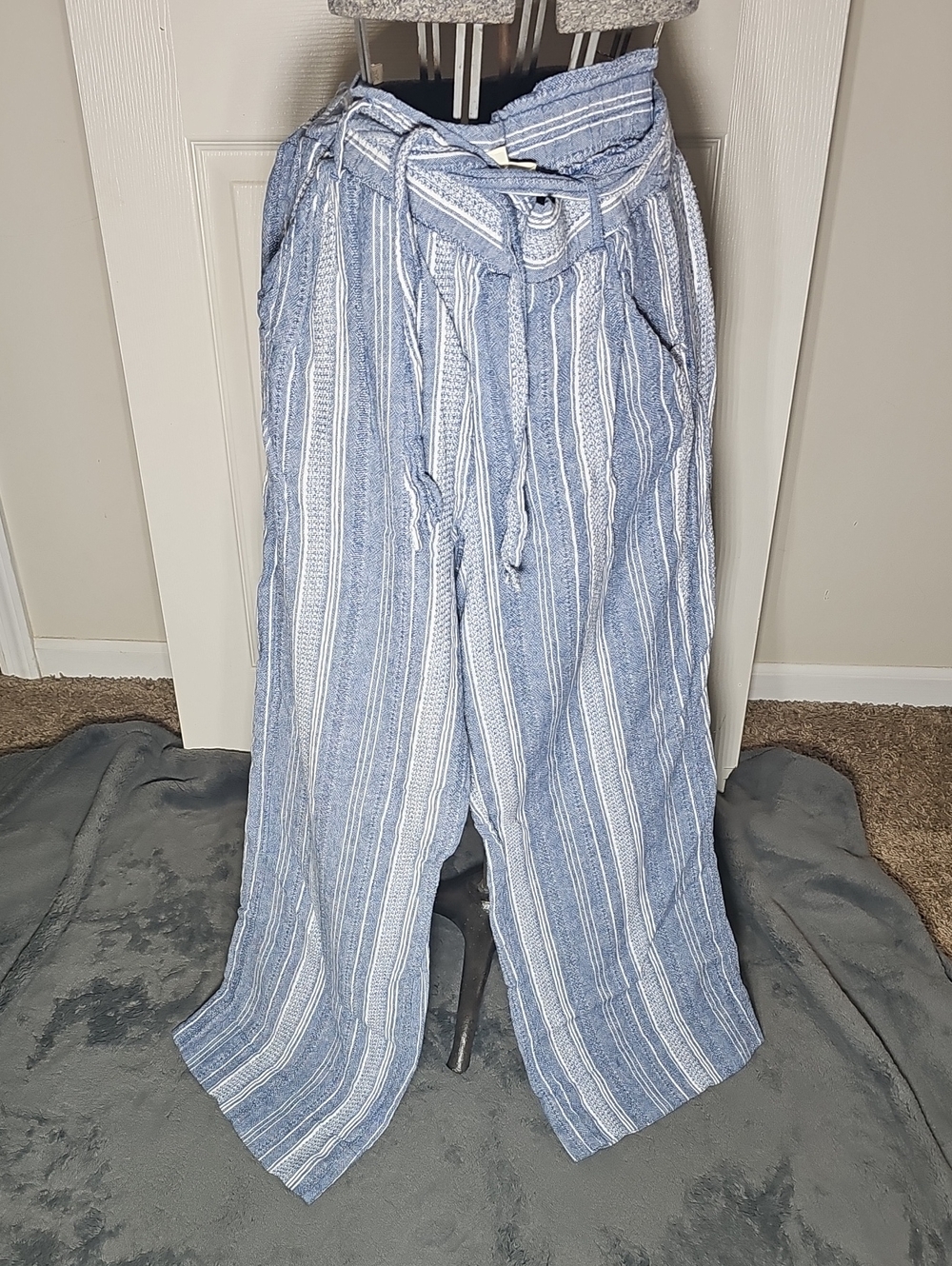Rewind Striped Linen Blend 4 Pocket Drawstring Wide Leg Trouser Pants Size XL - Picture 1 of 12